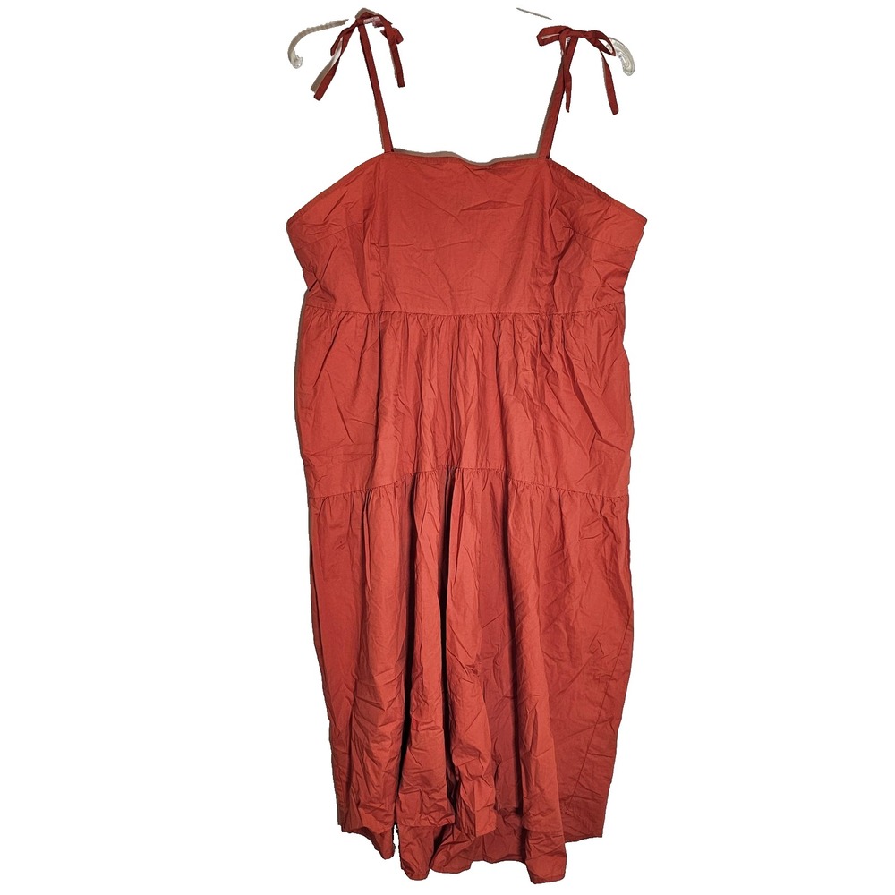 Who What Wear Dress Womens 2XL Red Tiered Midi Sundress Pockets Strappy Cotton